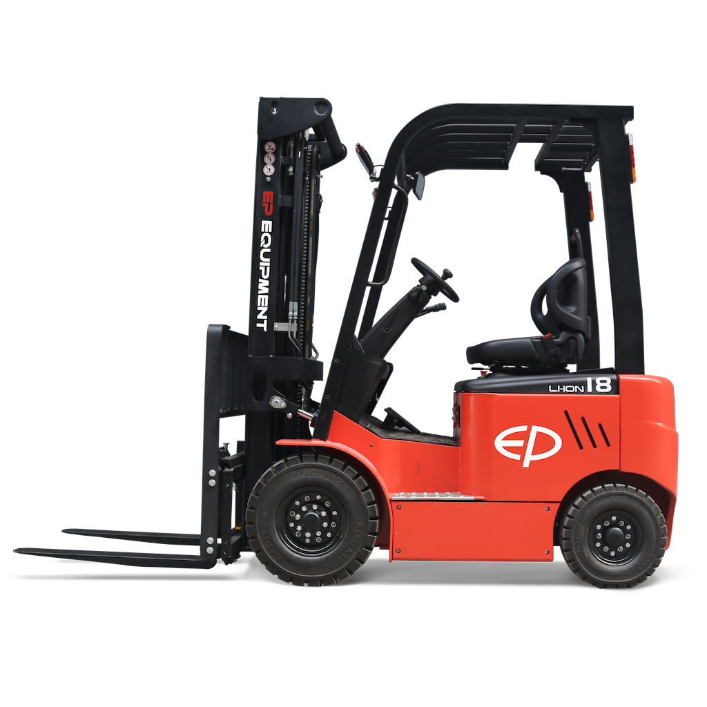 Side view of EFL181 four-wheel lithium-ion electric forklift by EP Equipment